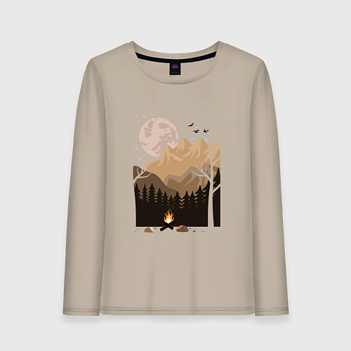 Женский лонгслив Туристический поход в лесу / Миндальный – фото 1