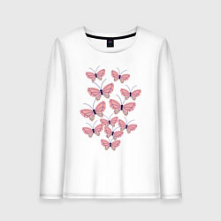 Лонгслив хлопковый женский Пастельные бабочки в животе, цвет: белый