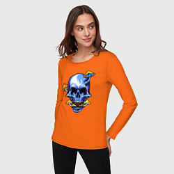 Лонгслив хлопковый женский Skull & Mushrooms, цвет: оранжевый — фото 2