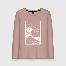 Лонгслив хлопковый женский Japan waves Японская волна, цвет: пыльно-розовый