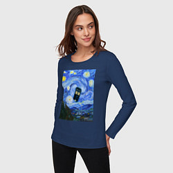 Лонгслив хлопковый женский Тардис в Звездной Ночи, цвет: тёмно-синий — фото 2