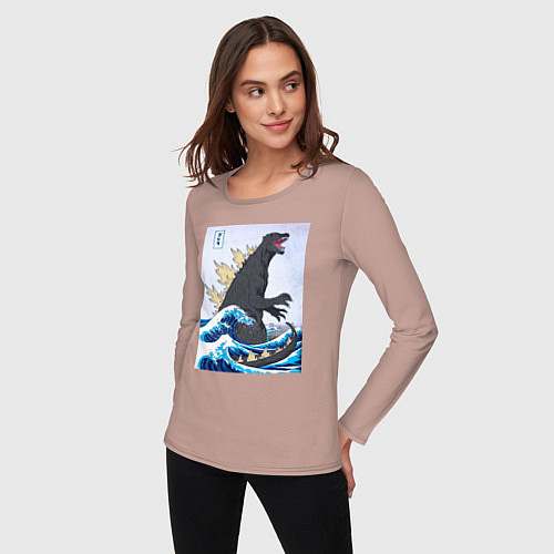 Женский лонгслив Godzilla in The Waves Eastern / Пыльно-розовый – фото 3