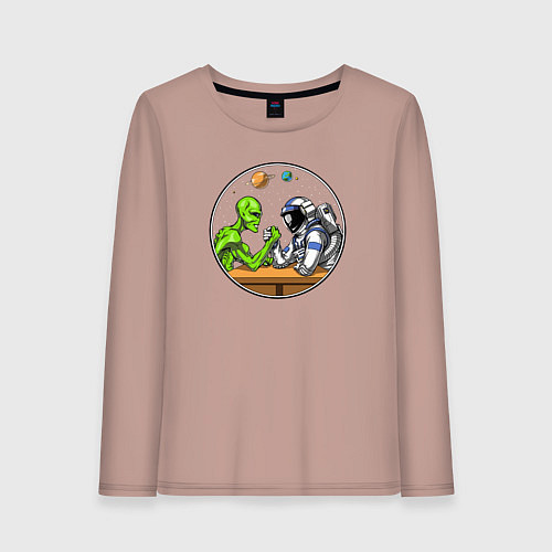 Женский лонгслив Армрестлинг пришелец против космонавта / Пыльно-розовый – фото 1