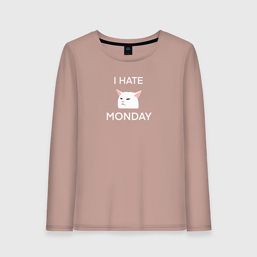 Женский лонгслив I hate monday текст с котом / Пыльно-розовый – фото 1