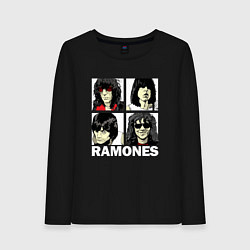 Лонгслив хлопковый женский Ramones, Рамонес Портреты, цвет: черный