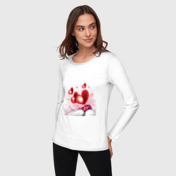 Лонгслив хлопковый женский Влюблённый Кот в сердечках, цвет: белый — фото 2