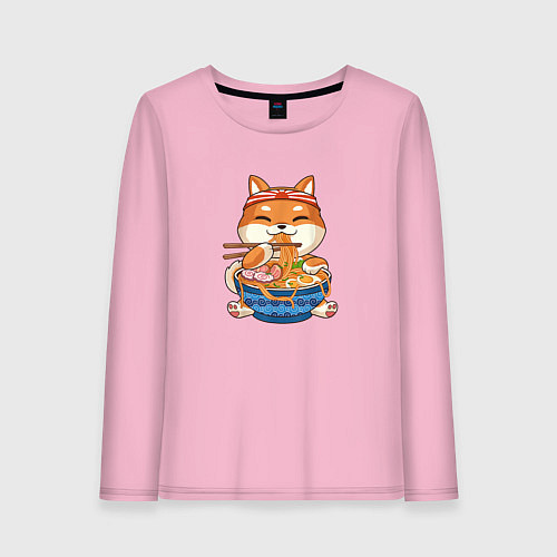 Женский лонгслив Shiba Inu Eating Ramen / Светло-розовый – фото 1