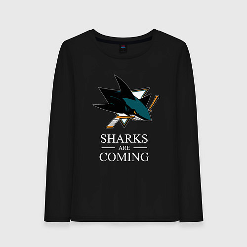 Женский лонгслив Sharks are coming, Сан-Хосе Шаркс San Jose Sharks / Черный – фото 1