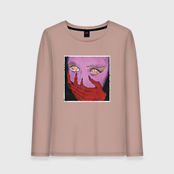 Лонгслив хлопковый женский Shut up and behave обложка, цвет: пыльно-розовый