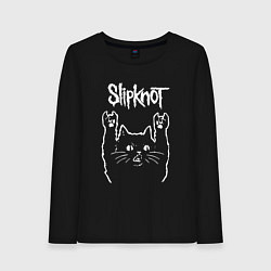 Лонгслив хлопковый женский Slipknot, Слипкнот Рок кот, цвет: черный