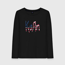 Лонгслив хлопковый женский KoRn, Корн флаг США, цвет: черный