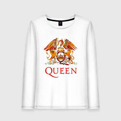 Лонгслив хлопковый женский Queen, логотип, цвет: белый