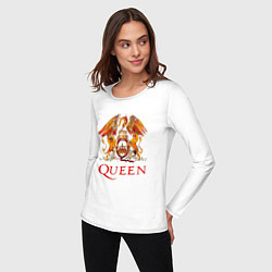 Лонгслив хлопковый женский Queen, логотип, цвет: белый — фото 2