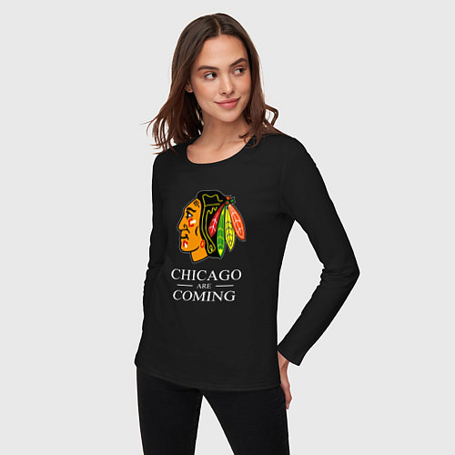 Женский лонгслив Chicago are coming, Чикаго Блэкхокс, Chicago Black / Черный – фото 3