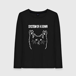 Лонгслив хлопковый женский System of a Down Рок кот, цвет: черный