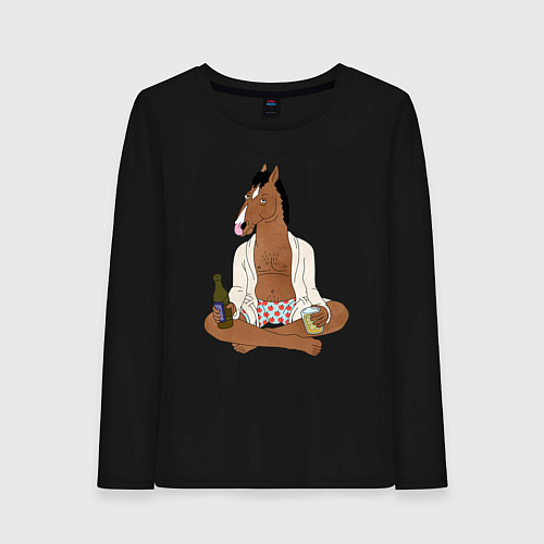 Женский лонгслив Медитирующий БоДжек / Черный – фото 1