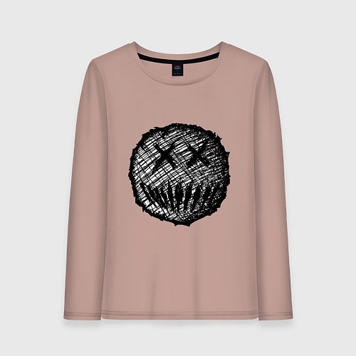 Женский лонгслив Жуткая рожица пиксельная / Пыльно-розовый – фото 1