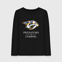 Лонгслив хлопковый женский Nashville Predators are Coming Нэшвилл Предаторз, цвет: черный