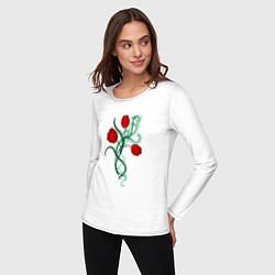 Лонгслив хлопковый женский Красные тюльпаны, букет, цвет: белый — фото 2