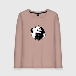 Лонгслив хлопковый женский Yin Yang Black And White Cats, цвет: пыльно-розовый