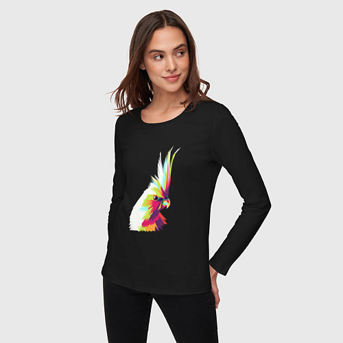 Женский лонгслив Цветной попугай Colors parrot / Черный – фото 3