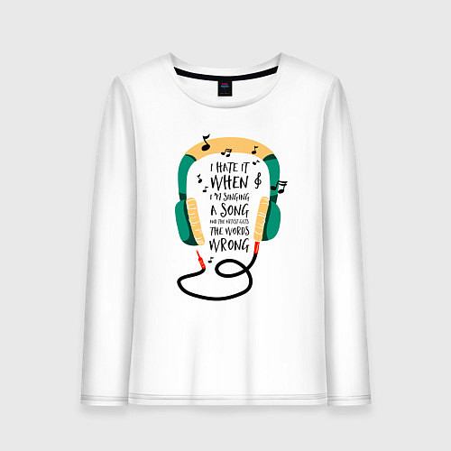 Женский лонгслив Наушники и ноты / Белый – фото 1