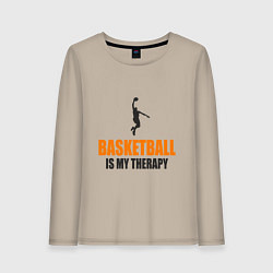 Лонгслив хлопковый женский Баскетбол моя терапия, цвет: миндальный