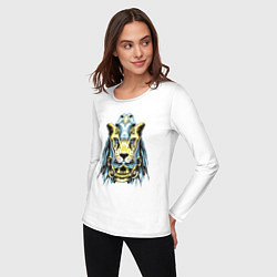Лонгслив хлопковый женский Скелет в маске львицы с Орёл - Триада, цвет: белый — фото 2