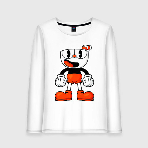 Женский лонгслив Cuphead красная чашечка / Белый – фото 1