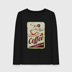 Лонгслив хлопковый женский Coffee Cup Retro, цвет: черный