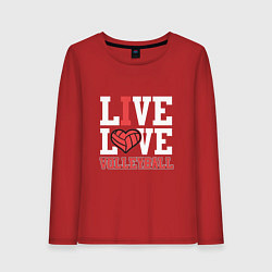 Лонгслив хлопковый женский Live Love Volleyball, цвет: красный