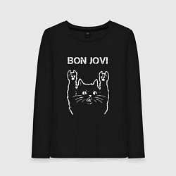 Лонгслив хлопковый женский Bon Jovi Рок кот, цвет: черный