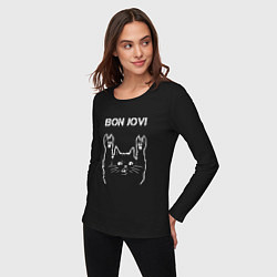 Лонгслив хлопковый женский Bon Jovi Рок кот, цвет: черный — фото 2