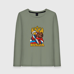 Лонгслив хлопковый женский Хоккей - Russia, цвет: авокадо