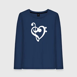 Лонгслив хлопковый женский Сердце Скрипичный и Басовый Ключи, цвет: тёмно-синий
