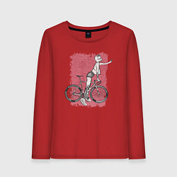 Лонгслив хлопковый женский Bike punk cats, цвет: красный