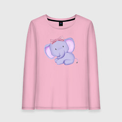 Лонгслив хлопковый женский Милый Слонёнок С Бантиком, цвет: светло-розовый