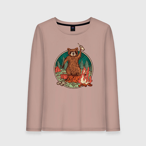 Женский лонгслив Винтажный енот на отдыхе Camping Raccoon / Пыльно-розовый – фото 1