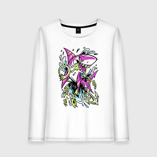 Женский лонгслив Наикрутейшая кровожадная розовая акула - хозяйка о / Белый – фото 1