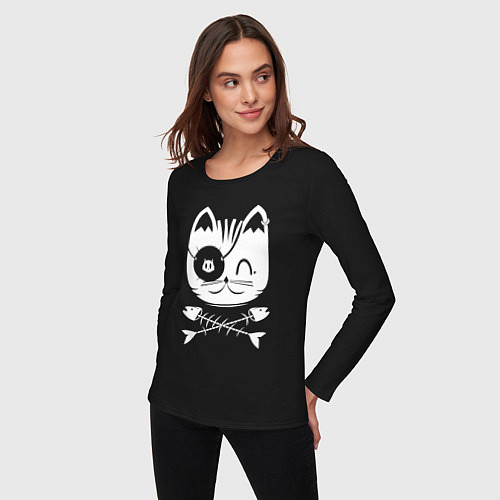 Женский лонгслив Голова кота Skull Hype / Черный – фото 3