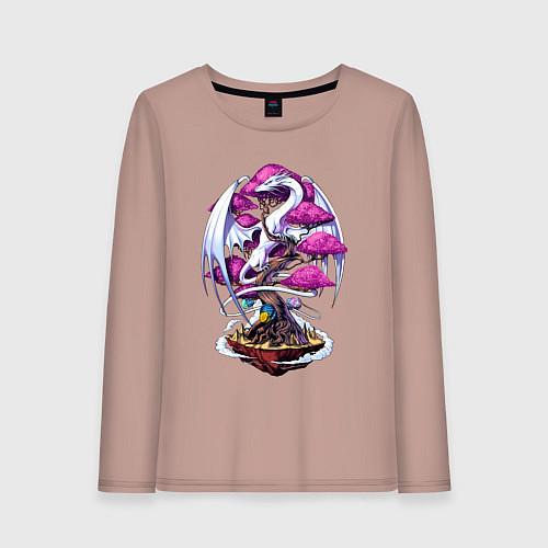 Женский лонгслив Дракон на дереве - космическая метаморфоза / Пыльно-розовый – фото 1