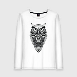 Лонгслив хлопковый женский Сова в стиле Мандала Mandala Owl, цвет: белый