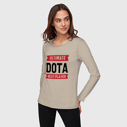 Лонгслив хлопковый женский Dota: таблички Ultimate и Best Player, цвет: миндальный — фото 2