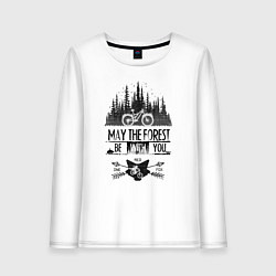 Лонгслив хлопковый женский May the forest ride with you, цвет: белый