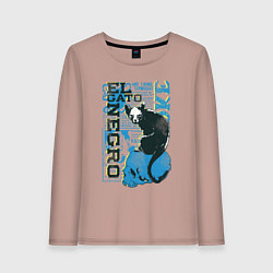 Лонгслив хлопковый женский Футболка с изображением черепа кошки, цвет: пыльно-розовый
