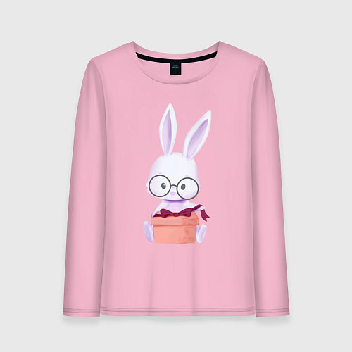 Женский лонгслив Милый Крольчонок В Очках С Подарком / Светло-розовый – фото 1