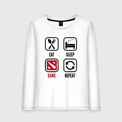 Лонгслив хлопковый женский Eat Sleep Dota Repeat, цвет: белый