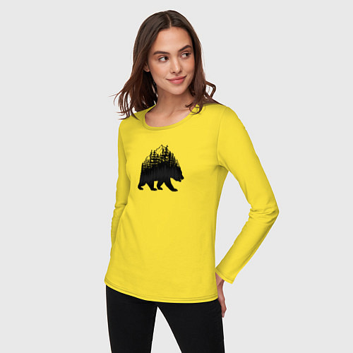 Женский лонгслив Медведь, деревья и горы / Желтый – фото 3