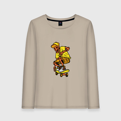 Женский лонгслив SKELETON ON A SKATEBOARD / Миндальный – фото 1