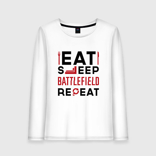 Женский лонгслив Надпись: Eat Sleep Battlefield Repeat / Белый – фото 1